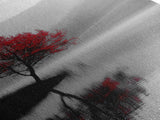 Red Tree, Foggy Lake, Peaceful Landscape Scene, Framed Canvas Print, Autumn Nature Wall Art, Minimalist Fall Decor, Moody Aesthetic