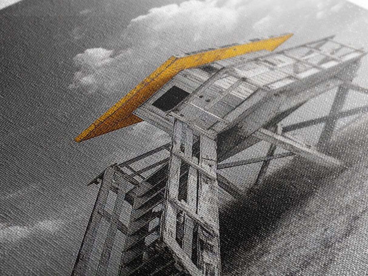 Lifeguard Tower Yellow, Beach Escape, Summer Vibe Art, Ocean Watch Post, Framed Canvas Print, coastal home decor, beach house wall art