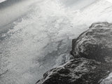 Ocean Splash, Rocky Coast, Dramatic Seascape, Monochrome Power, Framed Canvas Print, Coastal Wall Art, Entryway or Office Decor