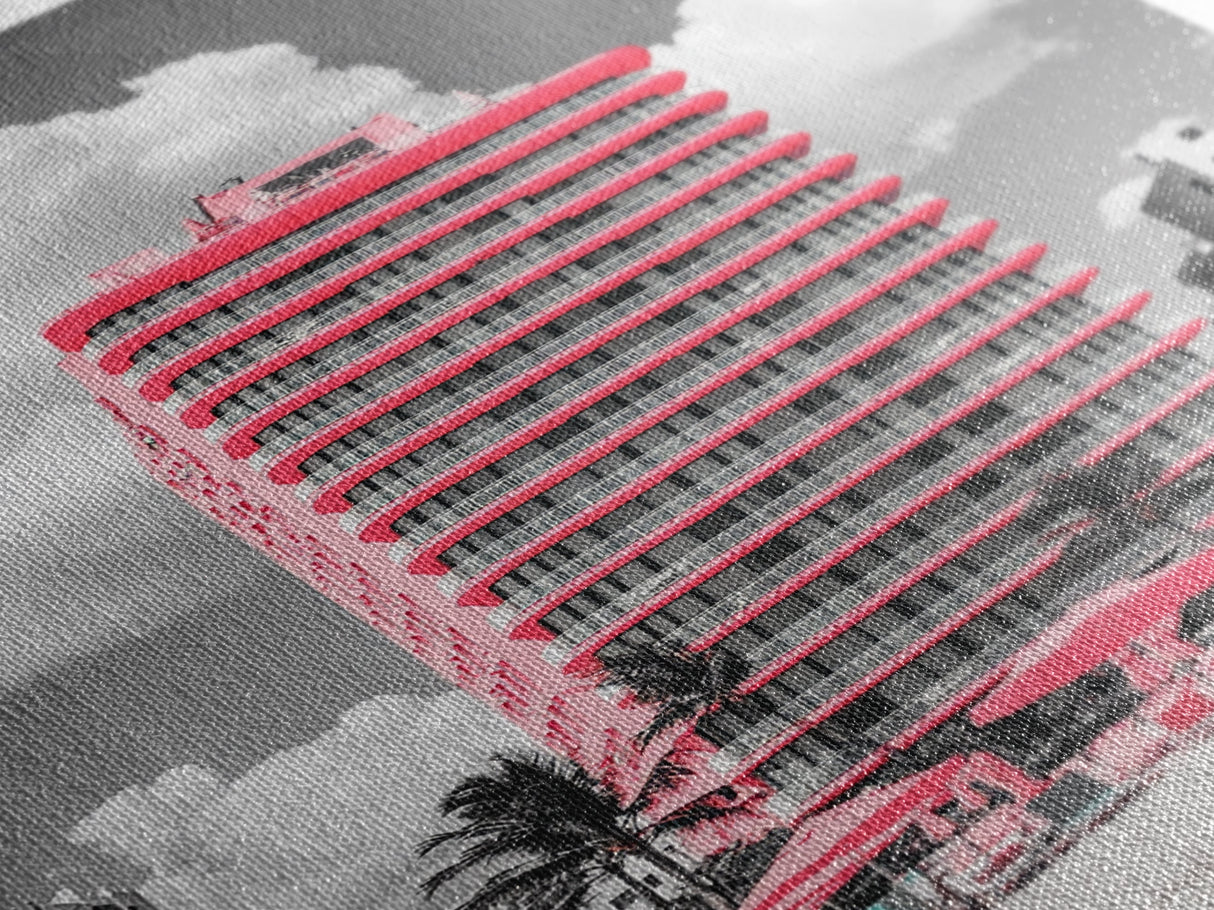 Pink Hotel, Miami Vibes, Summer Retro, Beach Scene, Canvas Print, Pop Art Aesthetic, Living Room Wall Art, Vacation Style