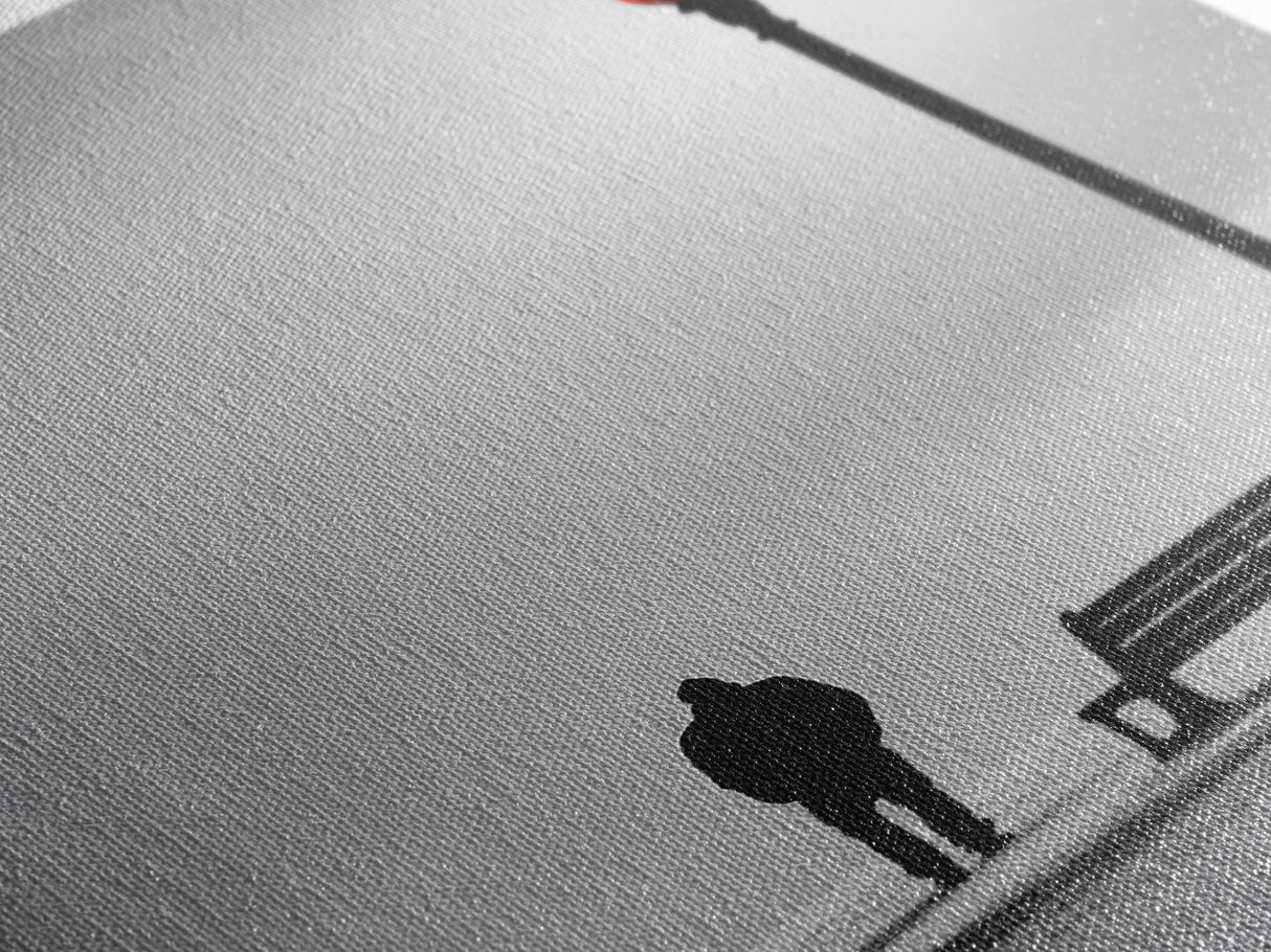 Red Street Lamp, Snowy Walkway, Silhouette Scene, Framed Canvas Print, Moody Wall Art, Minimalist Decor, Winter Vibes, Bedroom Accent