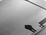 Red Street Lamp, Snowy Walkway, Silhouette Scene, Framed Canvas Print, Moody Wall Art, Minimalist Decor, Winter Vibes, Bedroom Accent