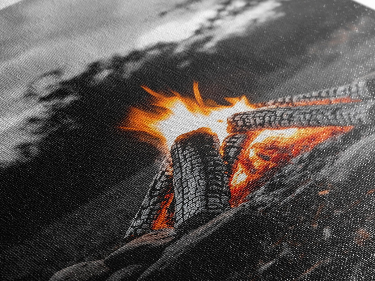 Firewood Blaze, Autumn Campfire, Outdoor Canvas Print, Cozy Cabin Wall Art, Rustic Nature Decor, Adventure Wall Accent