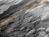 Desert Stream, Rocky Canyon, Moody Sky, Framed Canvas Print, Monochrome Landscape, Minimalist Art, Office or Entryway Decor