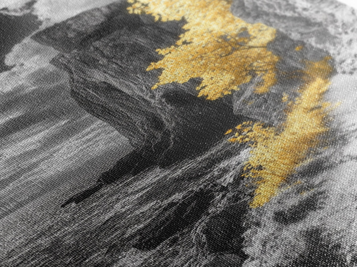 Golden Trees, Dramatic Cliff Path, Ocean Horizon, Nature Escape, Framed Canvas Print, Rustic Wall Art, Autumn Decor, Entryway Art
