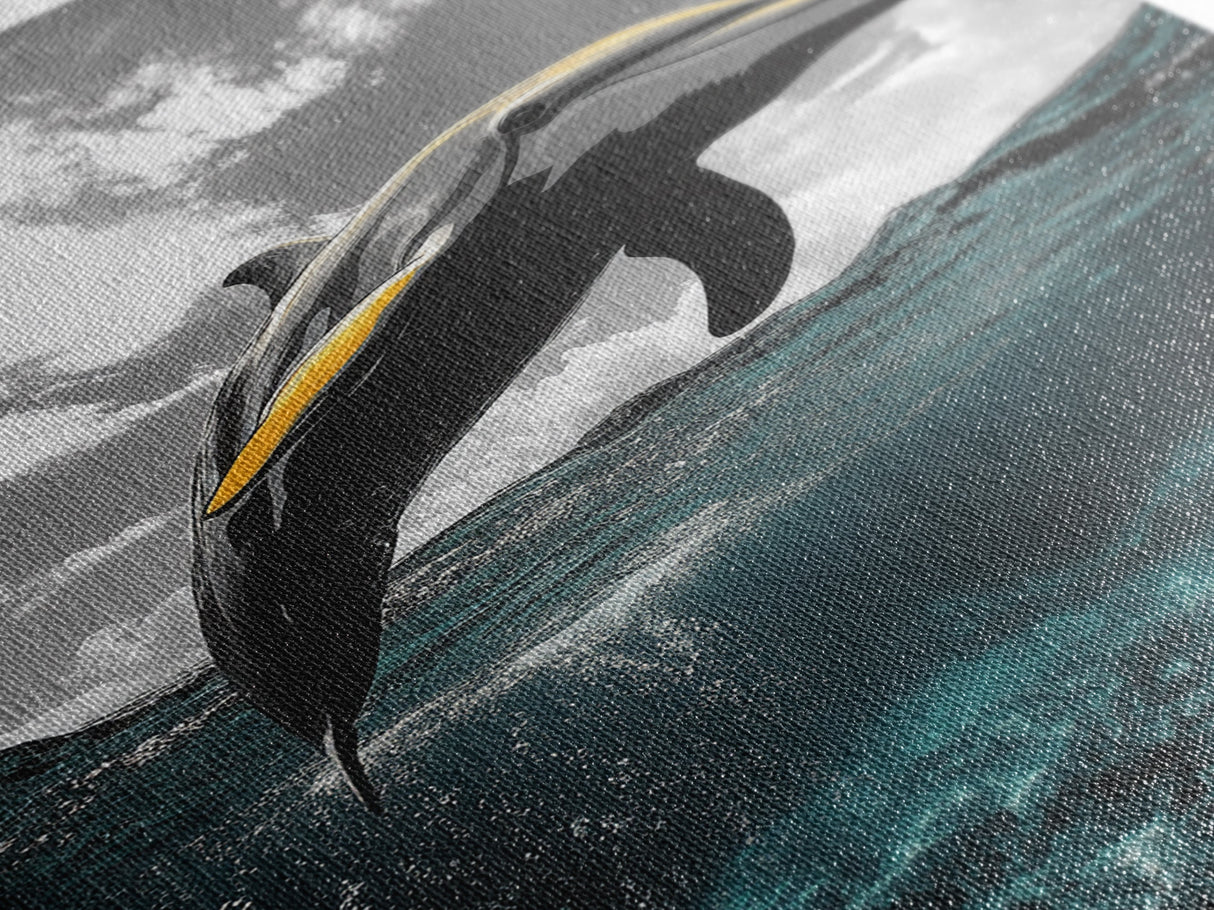 Dolphin Splash, Ocean Wildlife, Underwater Grace, Black White Sea Art, Canvas Print, Bathroom Wall Art, Coastal Decor, Marine Life Style