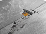 Winter Fishing, Ice House, Snowy Sky, Arctic Chill, Framed Canvas Print, Cabin Wall Art, Minimalist Winter Decor, Monochrome Scene
