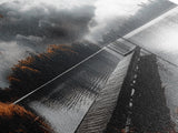Autumn Lake, Stormy Sky, Wooden Dock, Canvas Print, fall landscape wall art, cozy home decor, cabin style print, orange forest reflections