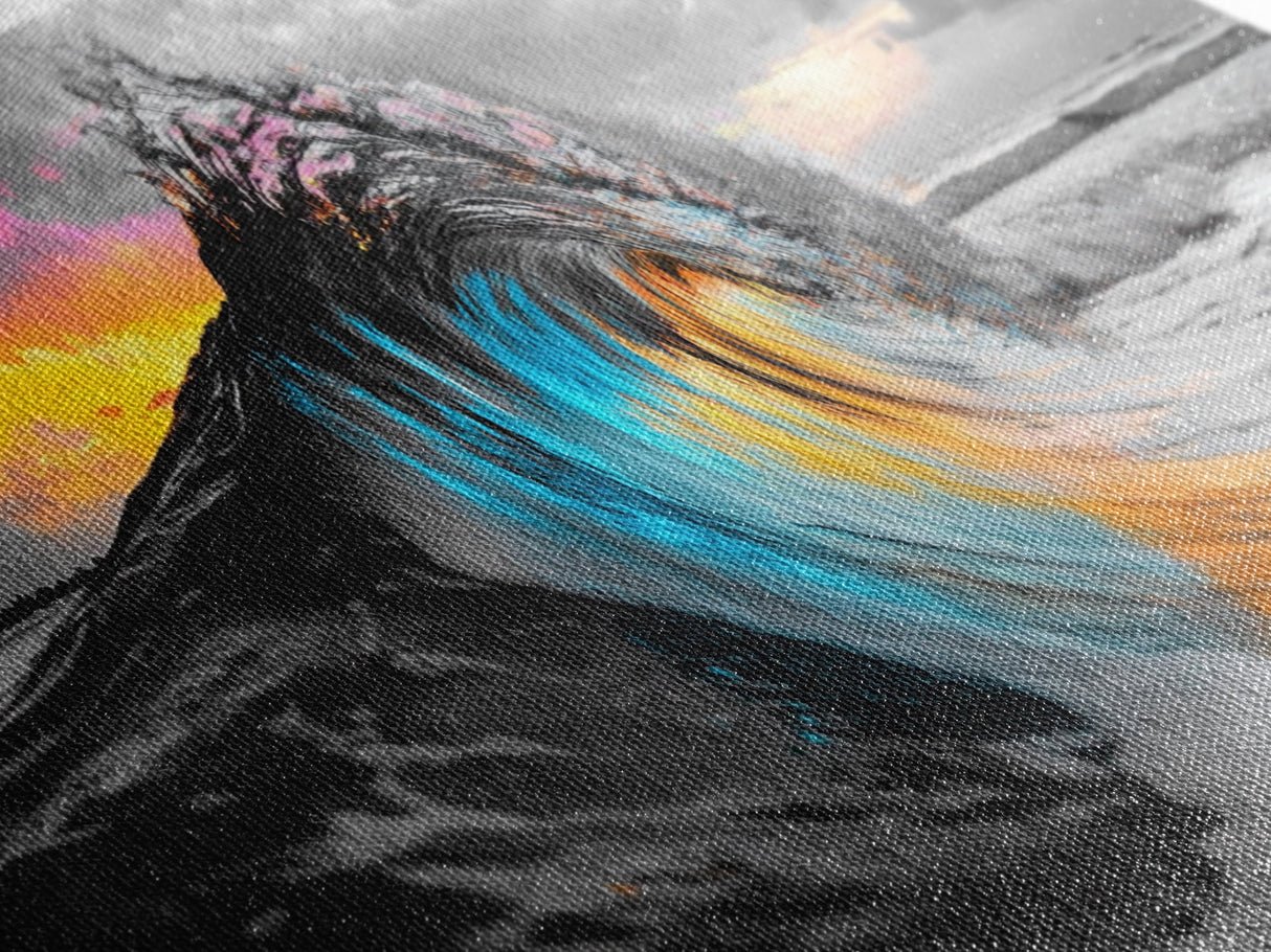 Wave Photography, Color Splash, Sunset Sea, Surf Art, Framed Canvas Print, Beach House Decor, Coastal Vibes, Modern Ocean Wall Art