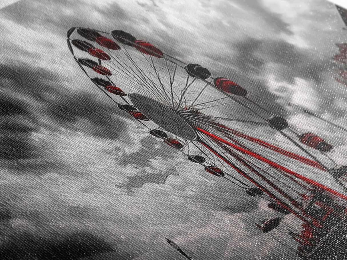 Ferris Wheel, Carnival Ride, Stormy Sky, Fairground Scene, Framed Canvas Print, Retro Wall Art, Teen Bedroom Decor, Industrial Urban Style