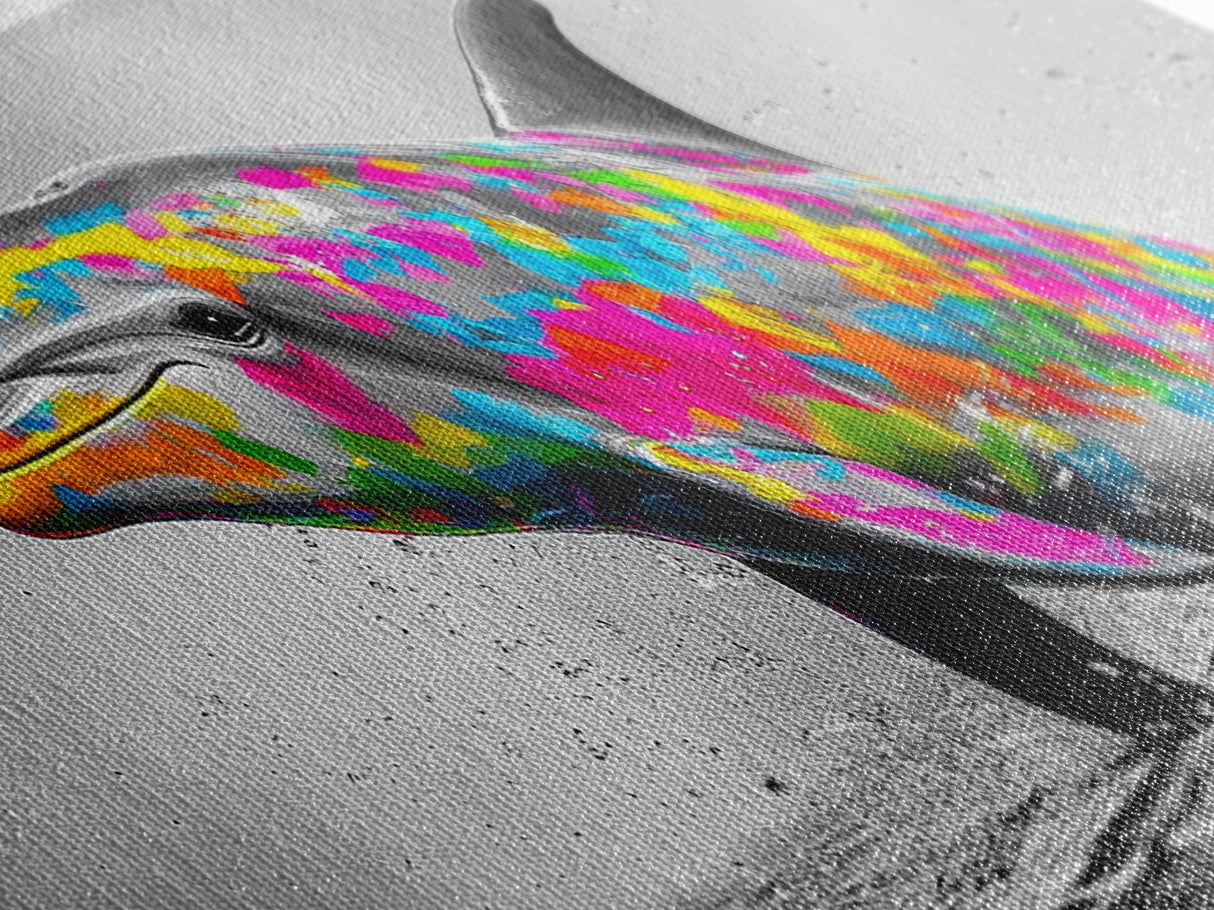 Rainbow Dolphin Splash, Colorful Ocean Animal, Vibrant Wildlife Art, Canvas Print, Coastal Kids Room Wall Art, Playroom Nautical Decor