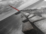 Red Lighthouse Coast, Seaside Rock Jetty, Stormy Sky Mood, Nautical Beacon View, Canvas Print, Bathroom Wall Art, Coastal Modern Decor