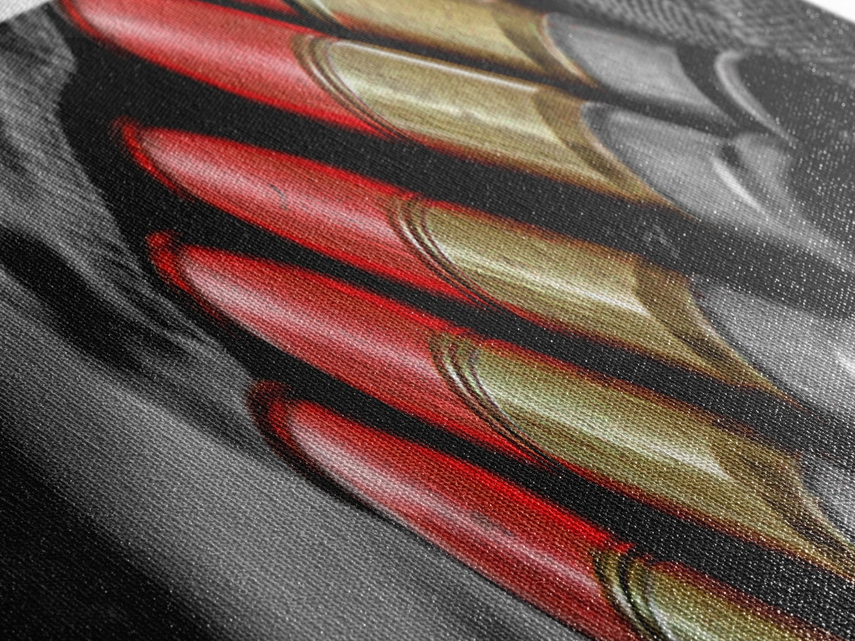 Red Ammo, Tactical Gear, Military Closeup, Rustic Warrior, Framed Canvas Print, Masculine Wall Art, Man Cave Wall Decor