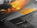 Sunset Beach Bench, Serene Coastal Scene, Solitude View, Framed Canvas Print, Minimalist Wall Art, Living Room, Relaxing Home Decor
