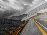 Coastal Highway Drive, Scenic Ocean Road, Stormy Sky Vibes, Framed Canvas Print, Modern Wall Art, Office Decor, Monochrome Landscape