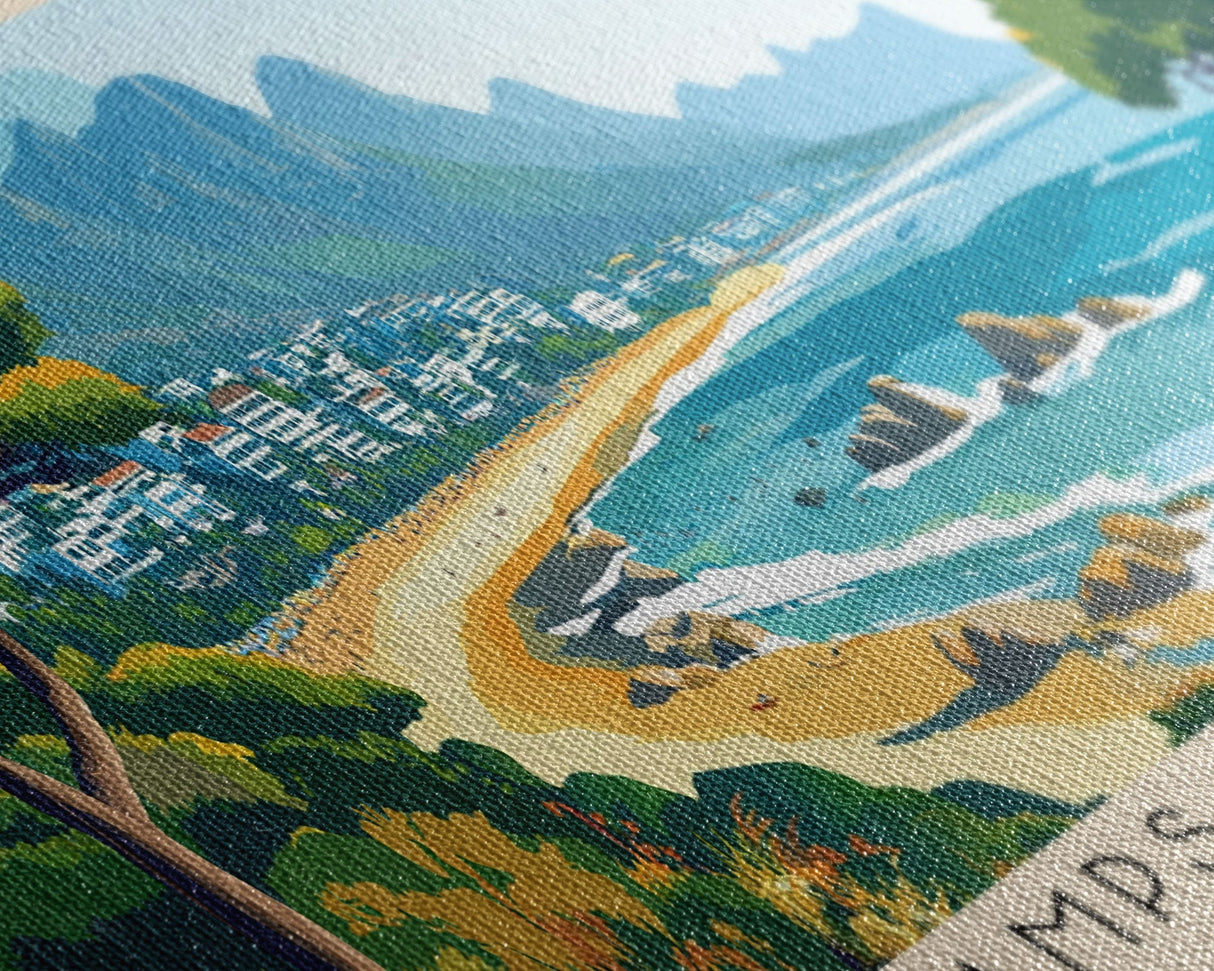 Camps Bay Beach, South Africa Panoramic Beach Print, Vacation Gift, South Africa Wall Art, Framed Canvas Print, Framed Beach Painting