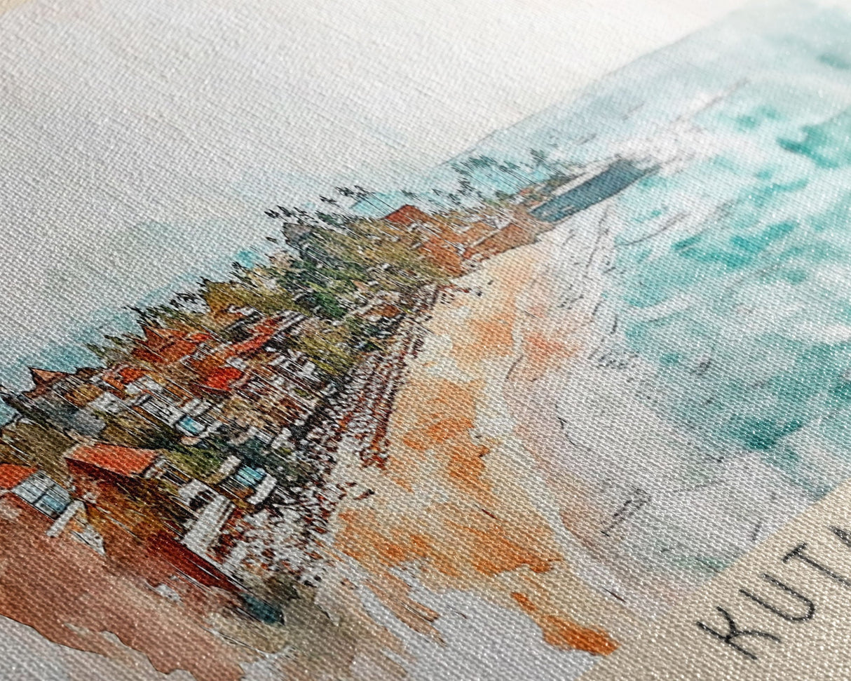 Kuta Beach, Indonesia Watercolor Print, Vacation Gift, Indonesia Wall Art, Beach Painting, Beach Decor, Large Wall Art, Wood Frame Art