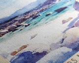 Boulders Beach, Cape Town, South Africa Watercolor Print, Vacation Gift, South Africa Wall Art, Beach Painting, Beach Decor, Large Wall Art, Wood Frame Art