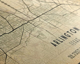 Arlington Texas map print poster or framed canvas, Arlington map print poster canvas, Texas city map print poster canvas, Vintage Travel Art