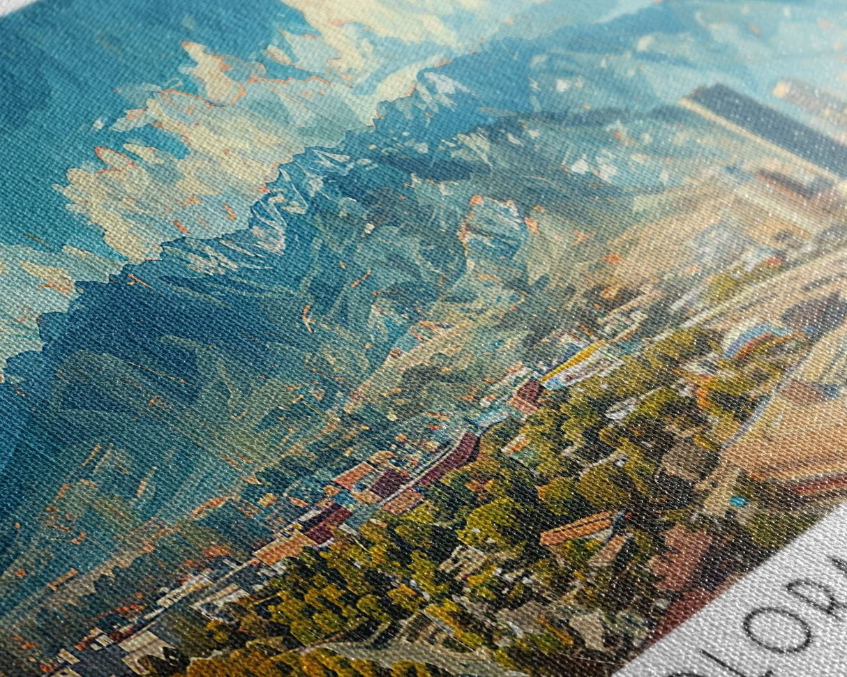 Colorado Springs Colorado Panoramic Watercolor Painting Framed Canvas Print, Travel Poster Art, Mountain Cityscape, Living Room Decor, Wall Art, Office Decoration, Colorado Gift
