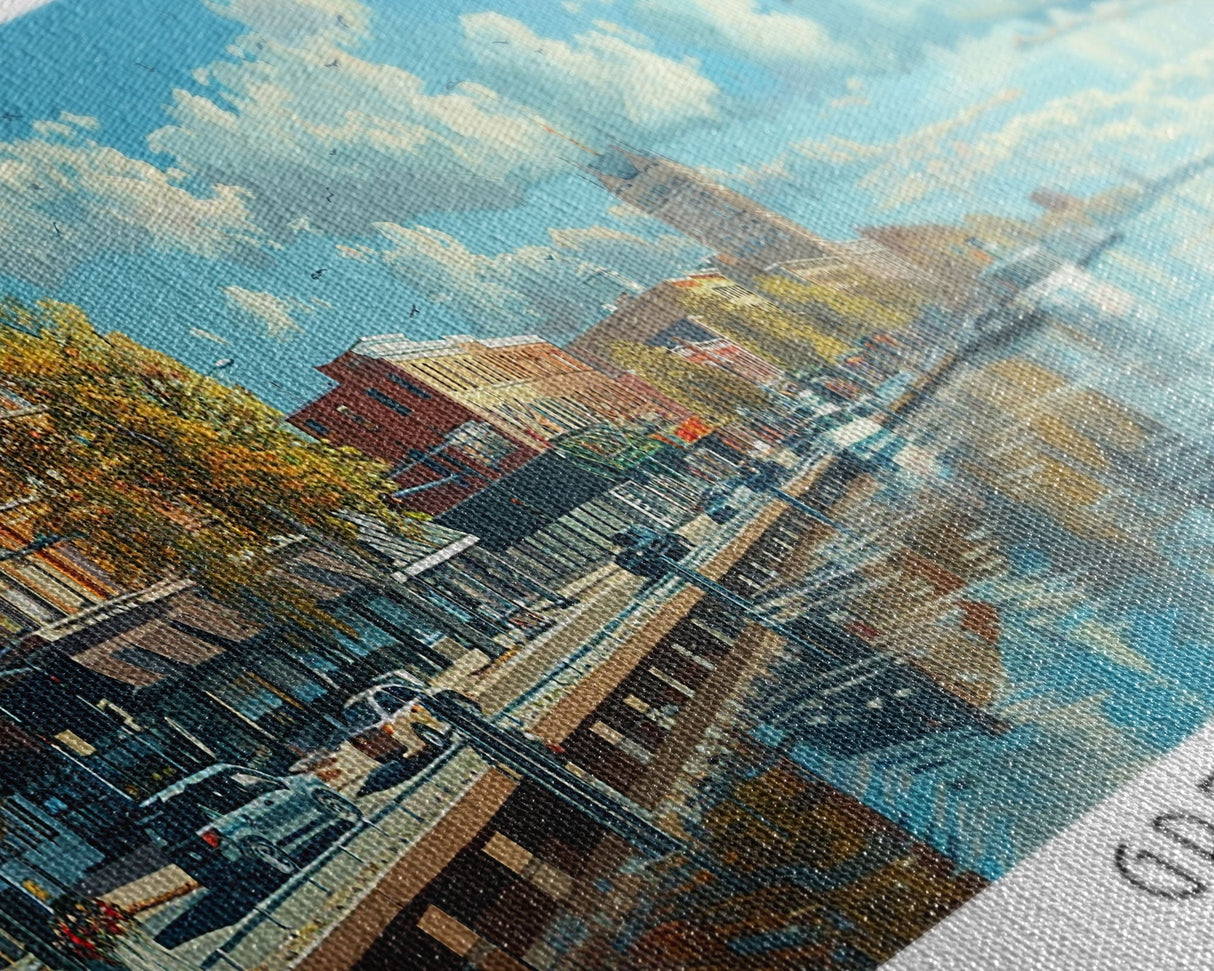 Green Bay Wisconsin Panoramic Watercolor Painting, Urban Framed Canvas Print, Cityscape Wall Art for Office, Travel Decor, Home Gift Idea