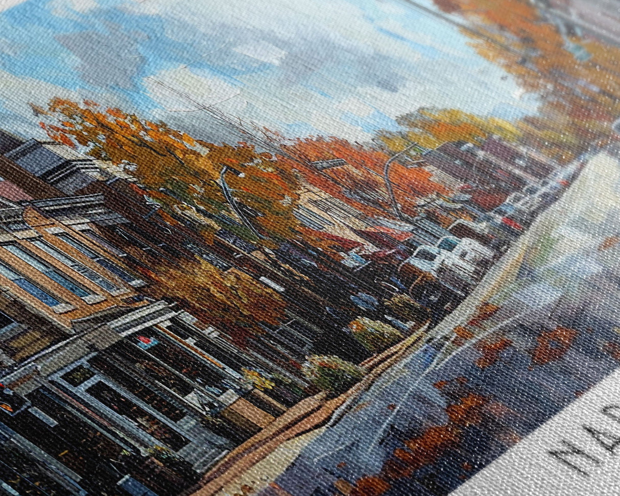 Naperville Illinois Panoramic Framed Canvas Print, Watercolor Cityscape, Office Wall Art, Travel Poster, Living Room Decor, City Art