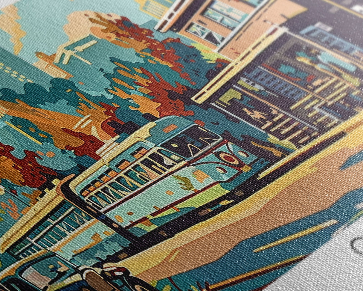 Omaha Nebraska Panoramic Painting, Mid Century Modern Framed Canvas Print, Retro Pop Art Travel Poster, Living Room Art, Home Decor, Office Wall Art, Vintage Style