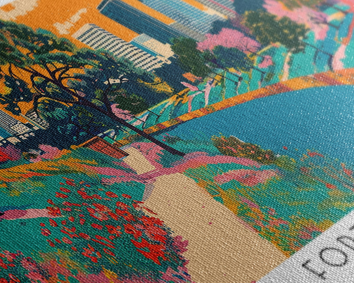 Fort Worth Texas Panoramic Painting, Mid Century Modern Framed Canvas Print, Retro Pop Art Travel Poster, Office Wall Decor