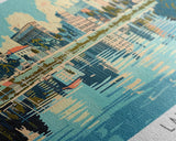 Lakeland Florida Panoramic Painting, Mid Century Modern Framed Canvas Print, Retro Pop Art Travel Poster, Home Wall Decor