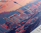 Las Vegas Nevada Panoramic Painting, Mid Century Modern Framed Canvas Print, Retro Pop Art Travel Poster, Living Room Art