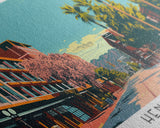 Henderson Nevada Panoramic Painting, Mid Century Modern Framed Canvas Print, City Art, Retro Pop Art Travel Poster, Living Room Decor, Home Office Art, Cityscape