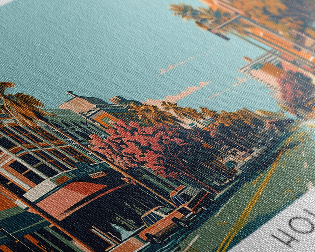 Hollywood Florida Panoramic Painting, Framed Canvas Print, Mid Century Modern Wall Art, Retro Pop Art Travel Poster, Office Decor, Cityscape Art, Living Room Decor