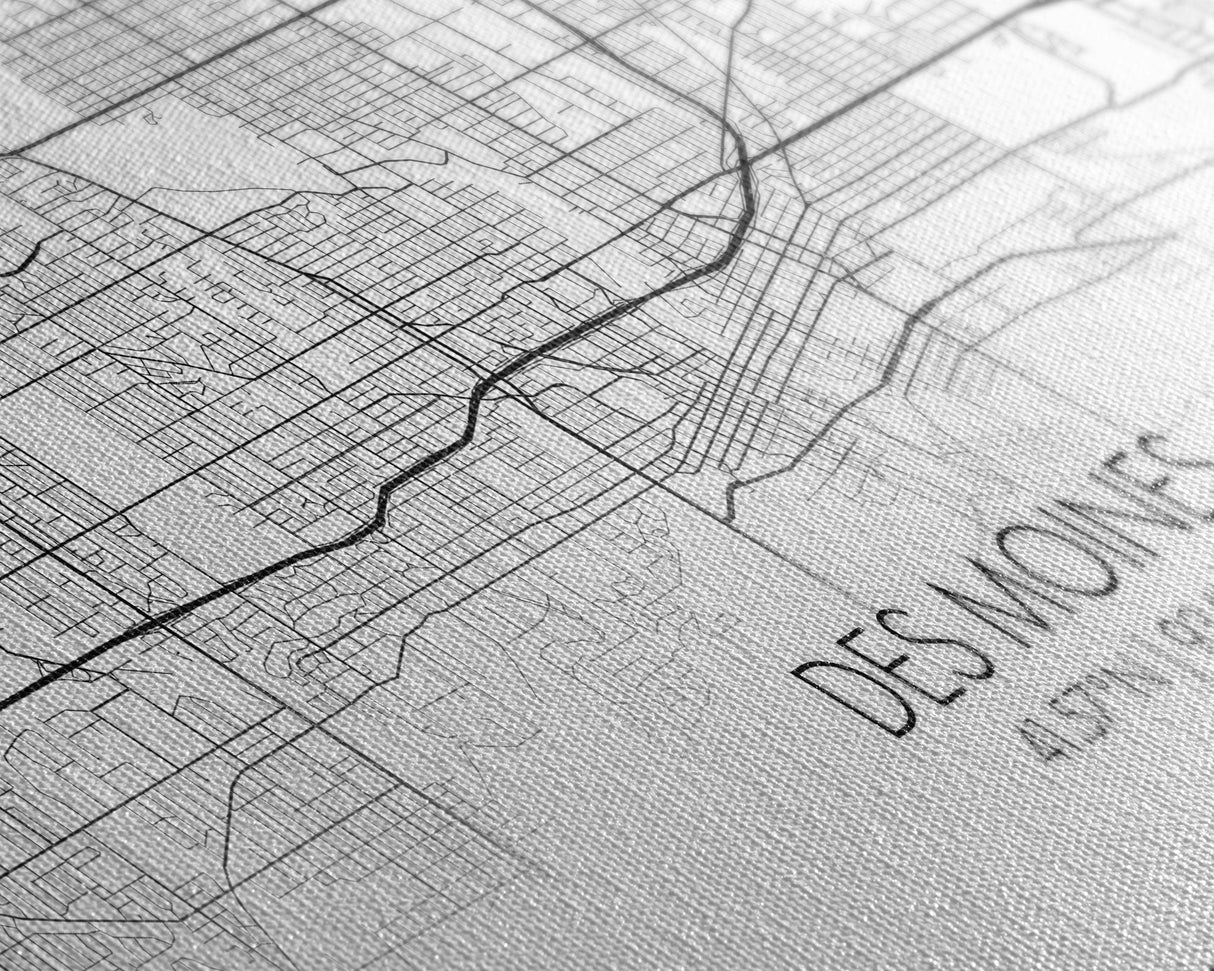 Des Moines Street Map, Iowa Map, Map Print, Minimalist Art, Wall Art, Canvas Art, Girls Bedroom Décor, Dorm Room Décor, Gift For Dad, Office