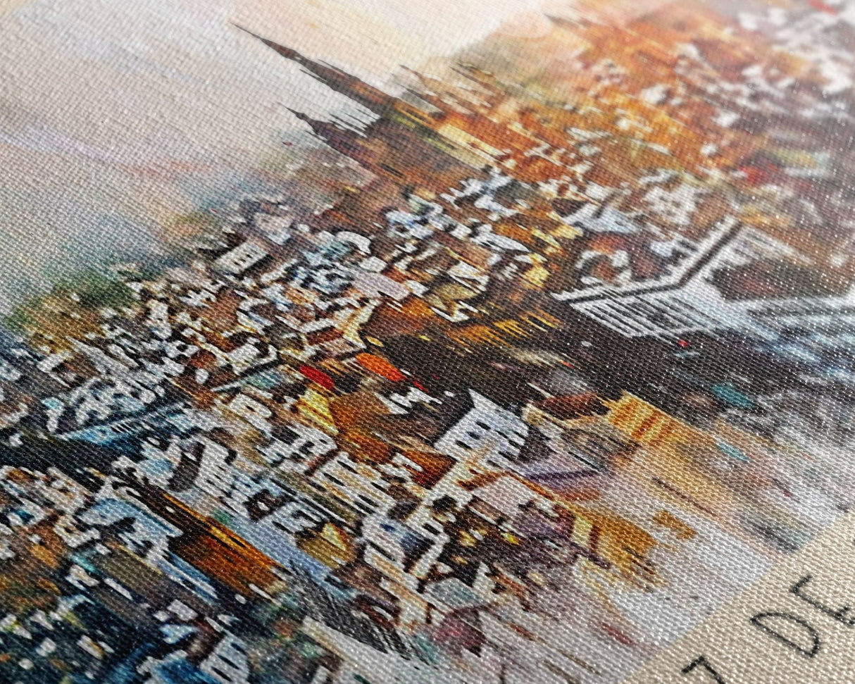 Jerez De La Frontera Spain Panoramic Travel Poster, Framed Canvas Print or Metal Wall Art, Travel Art, Home Decor, Panoramic Painting, Midcentury Art