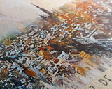 Jerez D eLa Frontera Spain Panoramic Travel Poster, Framed Canvas Print or Metal Wall Art, Travel Art, Home Decor, Panoramic Painting, Midcentury Art