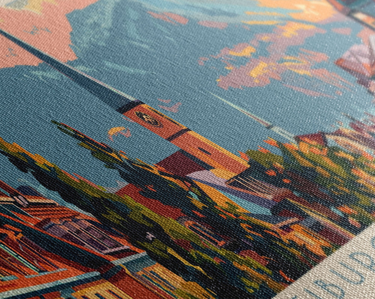 Freiburg Germany Panoramic Travel Poster, Framed Canvas Print or Metal Wall Art, Travel Art, Home Decor, Panoramic Painting, Midcentury Art