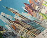 Augsburg Germany Panoramic Travel Poster, Framed Canvas Print or Metal Wall Art, Travel Art, Home Decor, Panoramic Painting, Midcentury Art