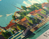 Belgrade Serbia Panoramic Travel Poster, Framed Canvas Print or Metal Wall Art, Travel Art, Home Decor, Panoramic Painting, Midcentury Art
