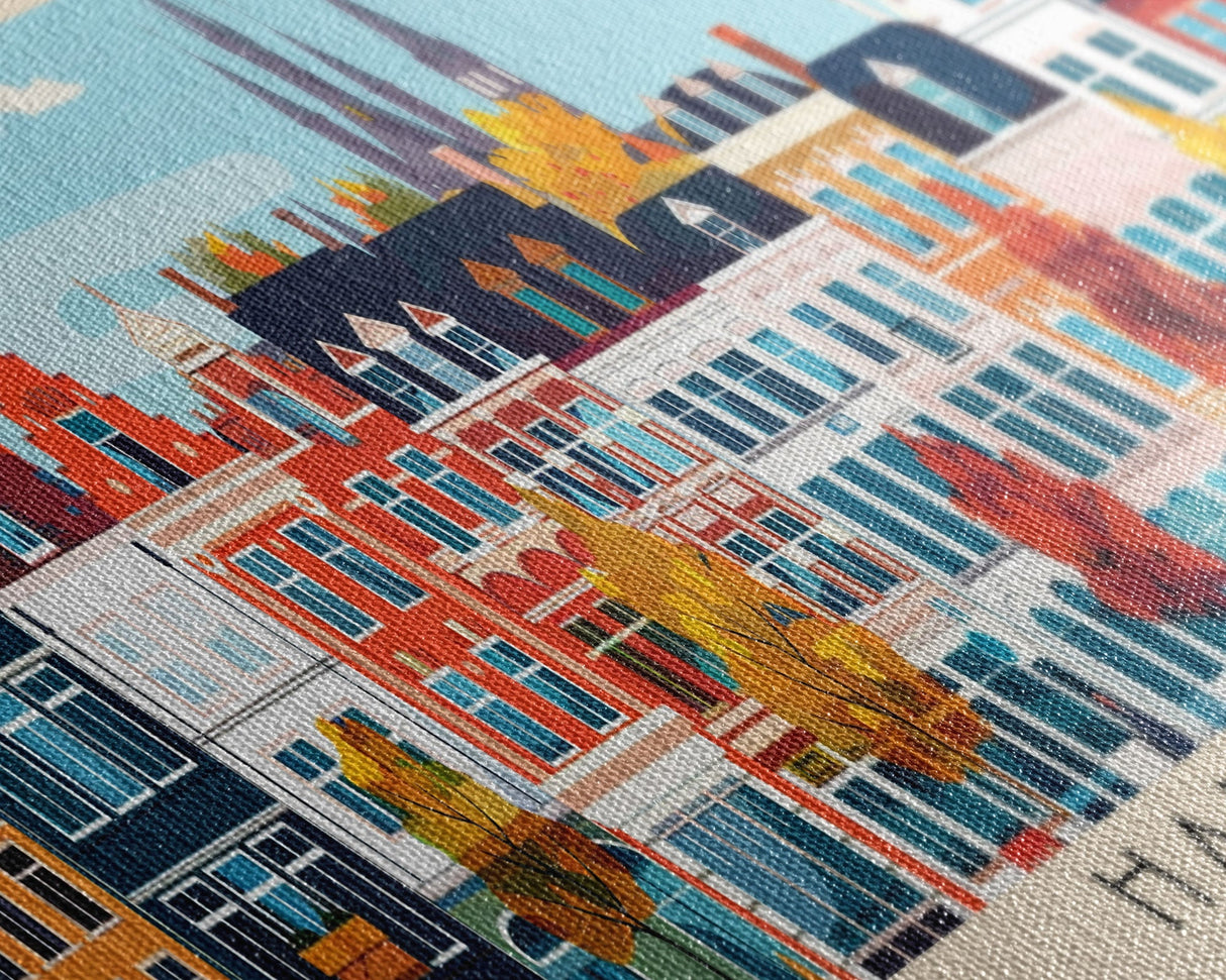 Hanover Germany Panoramic Travel Poster, Framed Canvas Print or Metal Wall Art, Travel Art, Home Decor, Panoramic Painting, Midcentury Art