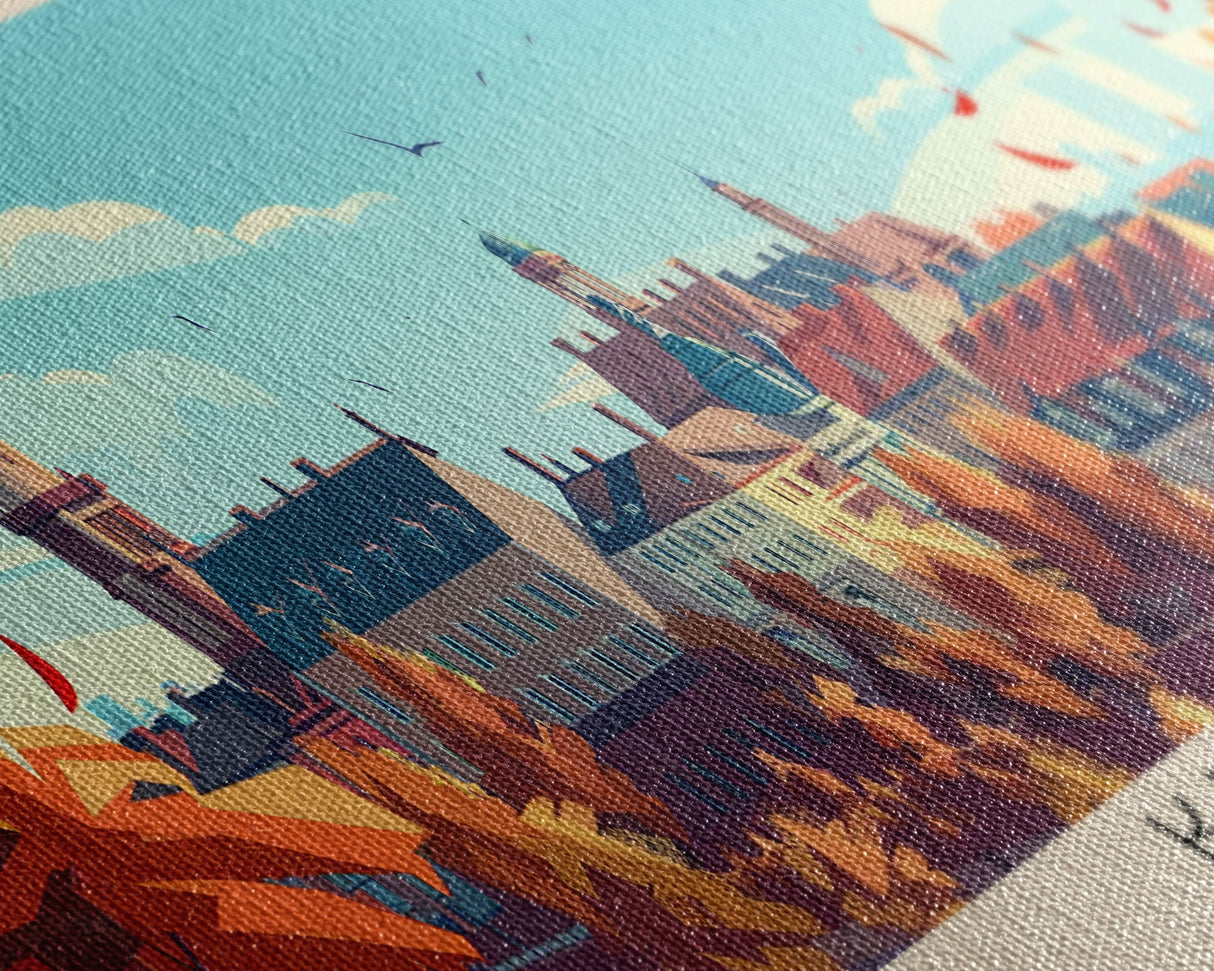 Kiel Germany Panoramic Travel Poster, Framed Canvas Print or Metal Wall Art, Travel Art, Home Decor, Panoramic Painting, Midcentury Art