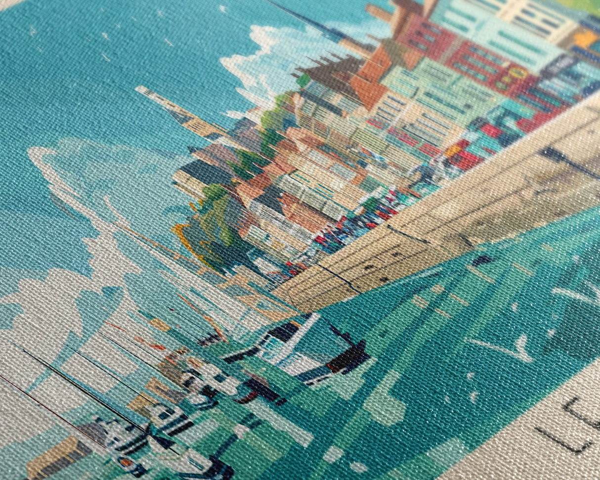 Le Havre France Panoramic Travel Poster, Framed Canvas Print or Metal Wall Art, Travel Art, Home Decor, Panoramic Painting, Midcentury Art