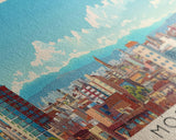 Mostoles Spain Panoramic Travel Poster, Framed Canvas Print or Metal Wall Art, Travel Art, Home Decor, Panoramic Painting, Midcentury Art