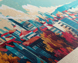 Niš Serbia Panoramic Travel Poster, Framed Canvas Print or Metal Wall Art, Travel Art, Home Decor, Panoramic Painting, Midcentury Art