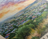 Nalchik Russia Travel Poster Framed Canvas Print, Sunset Watercolor Painting, Scenic Art, Vacation Wall Art, Living Room Decor, Unique Art