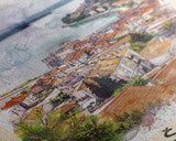 Picturesque Acharnes Greece Coastal Village, Framed Canvas Print, Living Room Art, Mediterranean Style, Home Decoration