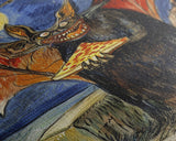 Halloween Vampire Bat with Pizza Under Full Moon Framed Canvas Print, Humorous Wall Art, Home Decor, Whimsical Decor, Gift Idea, Spooky Fun