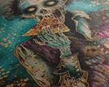 Halloween Zombie Eating Pizza, Framed Canvas Print, Wall Art, Living Room Decor, Spooky, Zombie Art, Original Painting, Home Decor