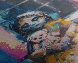 Halloween Creepy Girl with Doll, Framed Canvas Print, Wall Art, Living Room Decor, Spooky, Girl Art, Original Painting, Home Decor