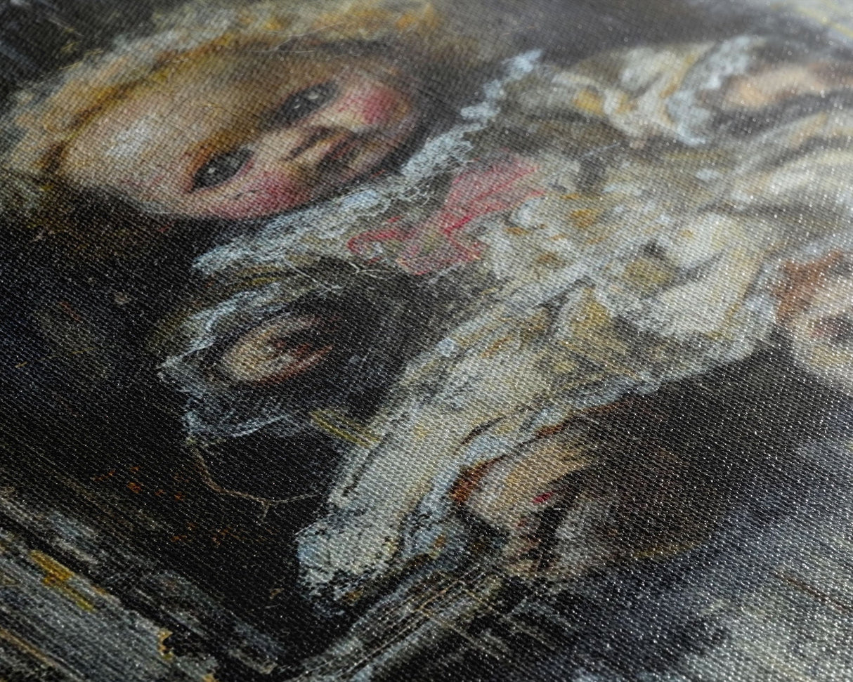 Halloween Girl Eating Macaron Framed Canvas Print, Whimsical Spooky Decor, Living Room Art, Fun Halloween Wall Art, Home Decoration