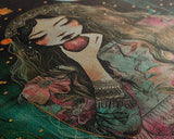 Ghostly Witch With Red Apple, Framed Canvas Print, Wall Art, Spooky Decor, Halloween Decoration, Living Room Art, Unique Gift